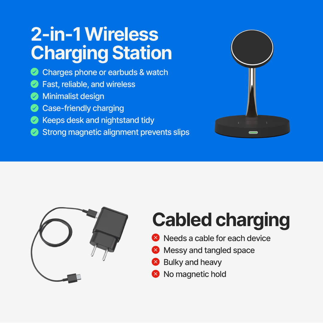 2 in 1 Wireless Charging Station