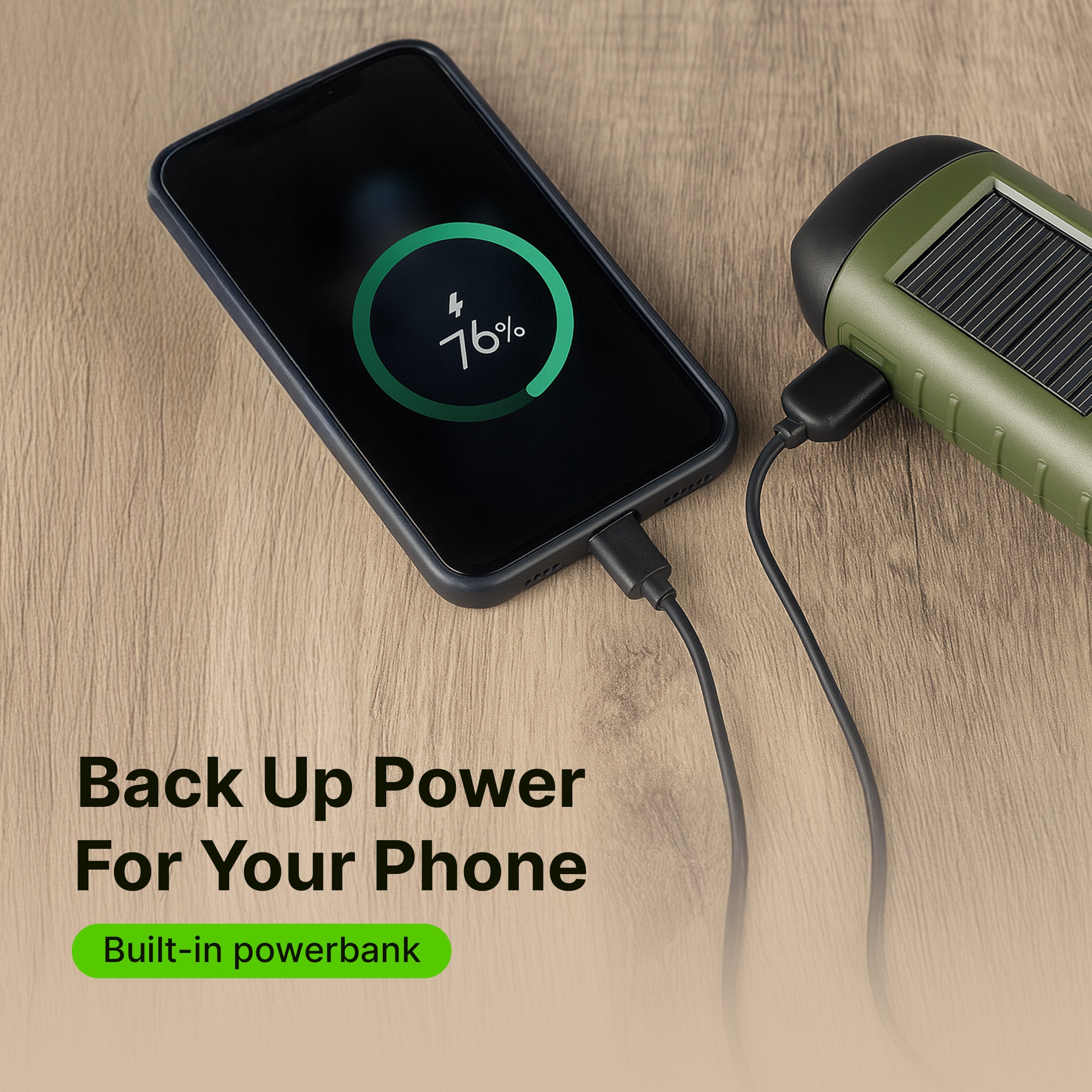 Solar Powered Hand Crank Flashlight with Powerbank