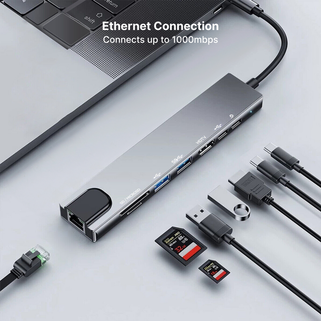 UltraLink C-Hub - 8-in-1 USB C, Ethernet, HDMI, SD Reader